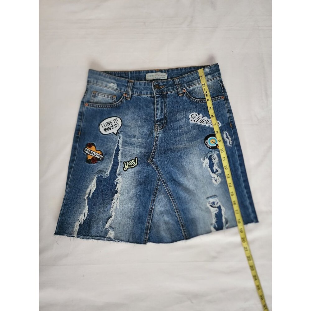 Dilvin Jeans Women's MAVI Blue Denim Patchwork Distressed Skirt Size US 06/EU-38 - Picture 12 of 12